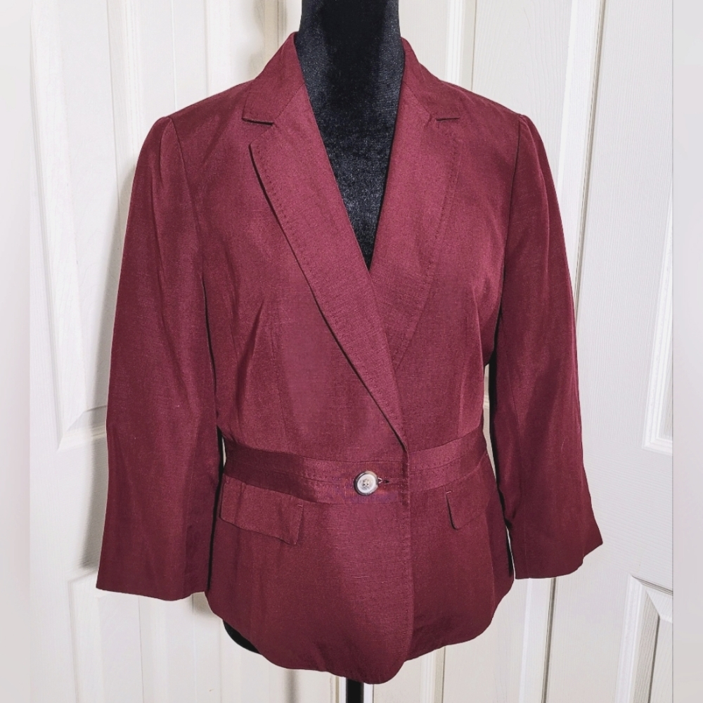 Talbots Linen Blend Burgundy Single Button Blazer  Sz 6